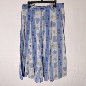 Vintage Handmade Blue White Beige Striped Multi Print Western Midi Skirt XL